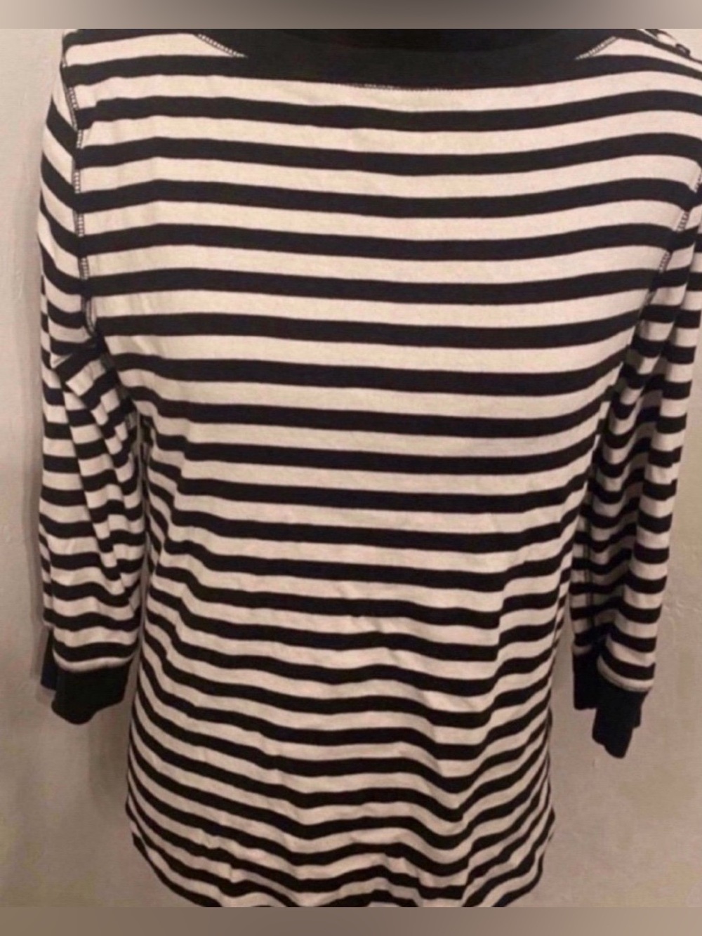 Women’s Black & White Striped Long Sleeve Top (Size L)